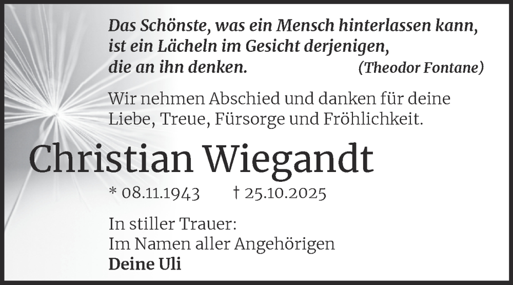  Traueranzeige für Christian Wiegandt vom 29.11.2025 aus Mitteldeutsche Zeitung Halle/Saalkreis
