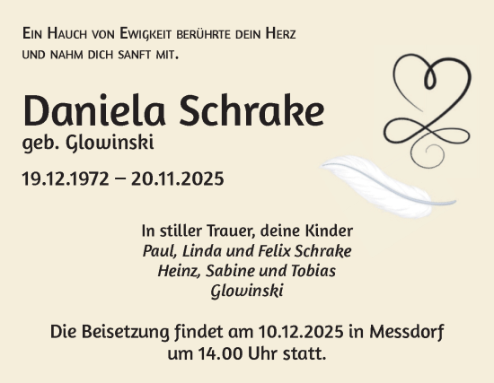 Traueranzeige von Daniela Schrake von Volksstimme Altmark Ost