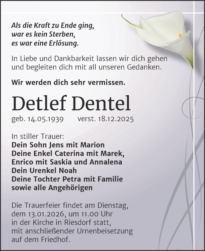  Traueranzeige für Detlef Dentel vom 27.12.2025 aus Trauerkombi Köthen