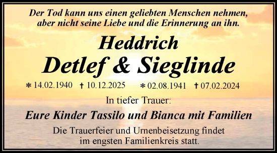 Traueranzeige von Detlef Heddrich von Trauerkombi Wittenberg
