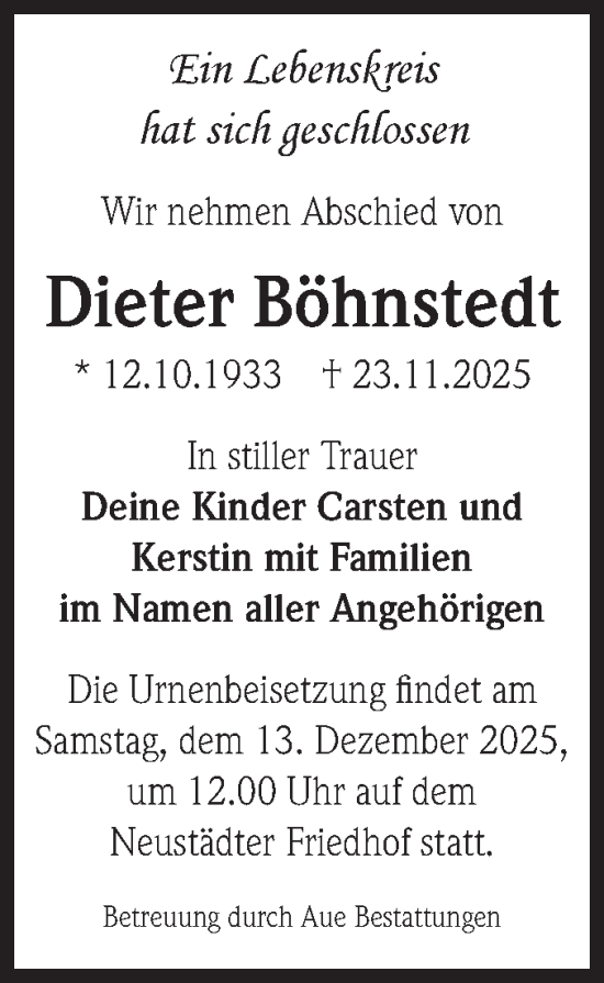 Traueranzeige von Dieter Böhnstedt von Volksstimme Magdeburg
