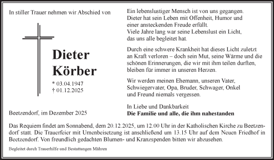 Traueranzeige von Dieter Körber von Volksstimme Altmark West