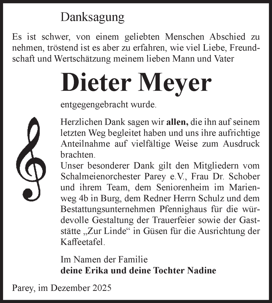  Traueranzeige für Dieter Meyer vom 20.12.2025 aus Volksstimme Burg/Genthin