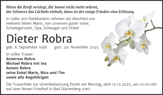 Traueranzeige von Dieter Robra von Trauerkombi Merseburg