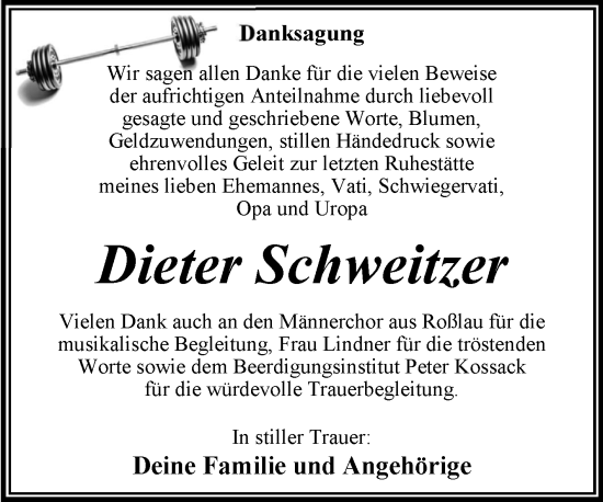 Traueranzeige von Dieter Schweitzer von Trauerkombi Dessau