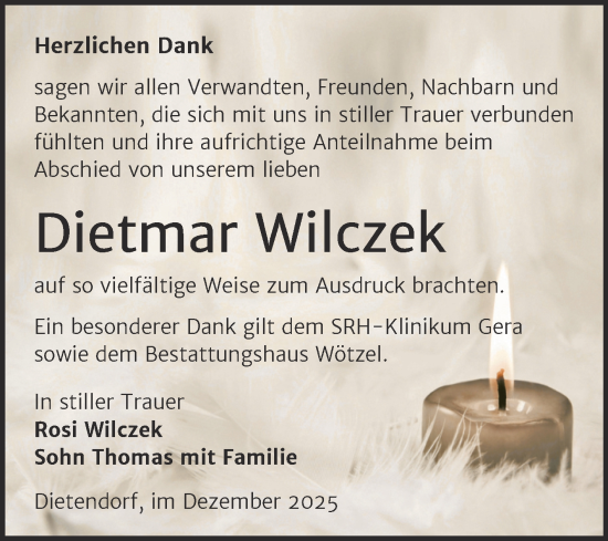 Traueranzeige von Dietmar Wilczek von Trauerkombi Zeitz
