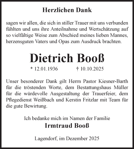Traueranzeige von Dietrich Booß von Volksstimme Altmark West