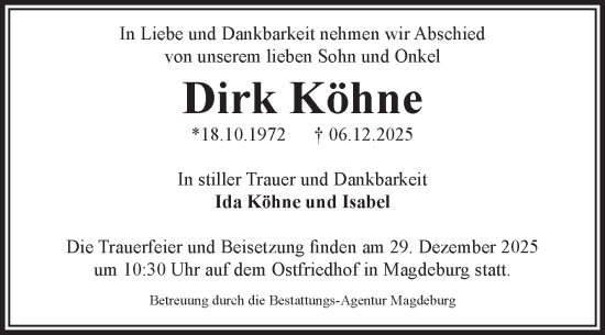 Traueranzeige von Dirk Köhne von Volksstimme Magdeburg