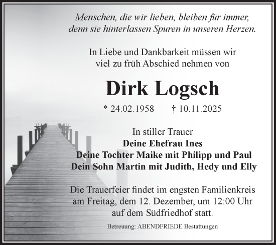 Traueranzeige von Dirk Logsch von Volksstimme Magdeburg