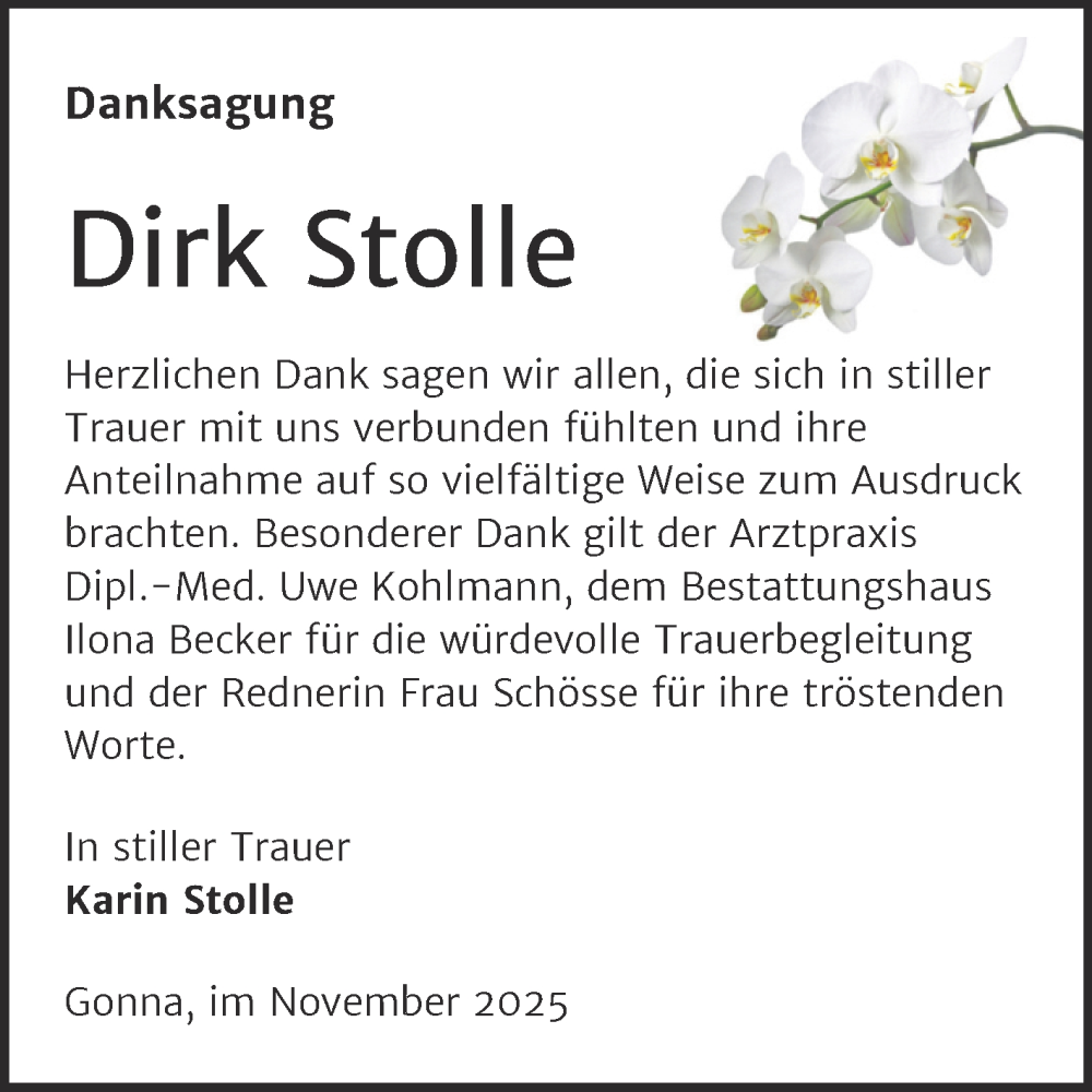  Traueranzeige für Dirk Stolle vom 06.12.2025 aus Trauerkombi Sangerhausen