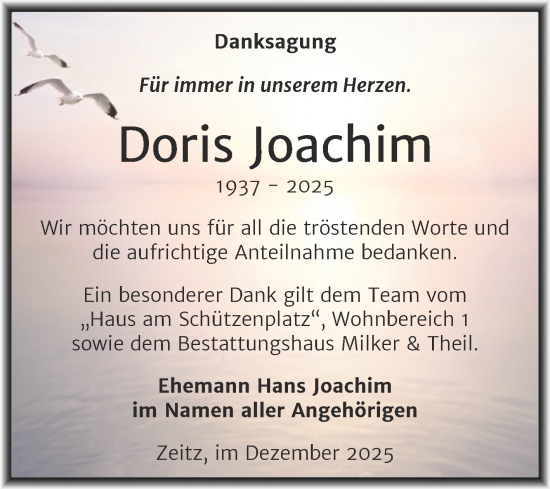 Traueranzeige von Doris Joachim von Trauerkombi Zeitz