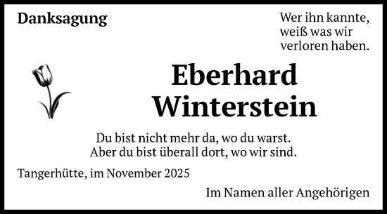 Traueranzeige von Eberhard Winterstein von Volksstimme Altmark Ost