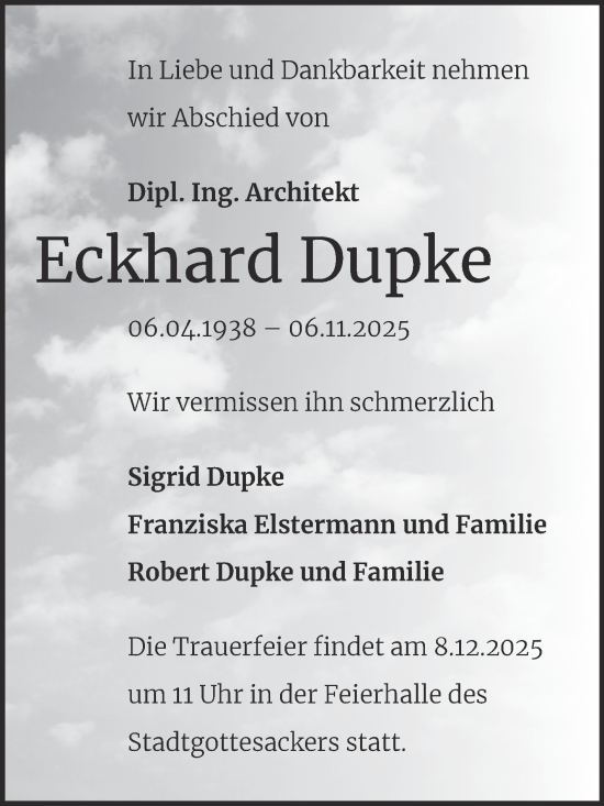 Traueranzeige von Eckhard Dupke von Mitteldeutsche Zeitung Halle/Saalkreis