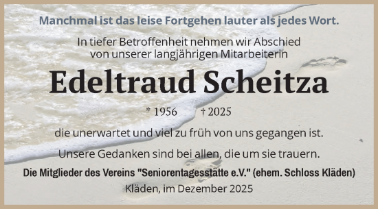Traueranzeige von Edeltraud Scheitza von Volksstimme Altmark Ost