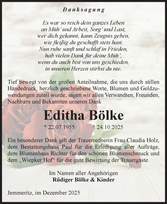 Traueranzeige von Editha Bölke von Volksstimme Altmark West
