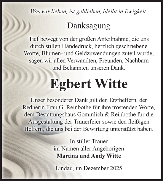 Traueranzeige von Egbert Witte von Volksstimme Zerbst