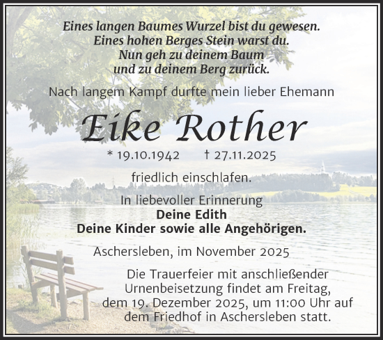 Traueranzeige von Eike Rother von Trauerkombi Aschersleben
