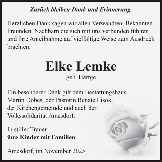 Traueranzeige von Elke Lemke von Volksstimme Staßfurt