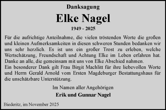 Traueranzeige von Elke Nagel von Volksstimme Burg/Genthin