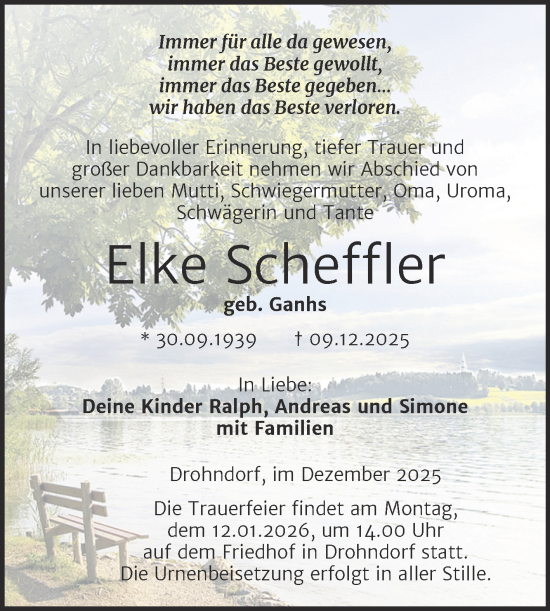 Traueranzeige von Elke Scheffler von Trauerkombi Aschersleben
