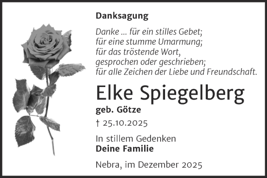Traueranzeige von Elke Spiegelberg von Super Sonntag Naumburg/Nebra