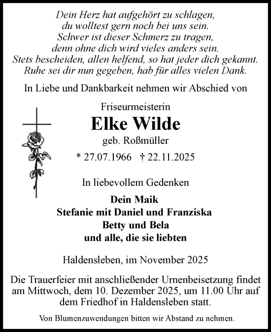 Traueranzeige von Elke Wilde von Volksstimme Haldensleben/Wolmirstedt