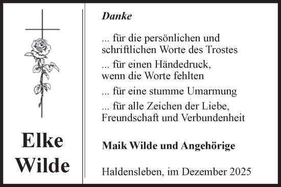 Traueranzeige von Elke Wilde von Volksstimme Haldensleben/Wolmirstedt