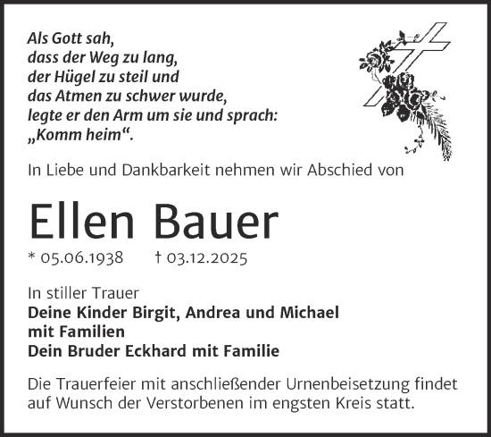 Traueranzeige von Ellen Bauer von Trauerkombi Wittenberg