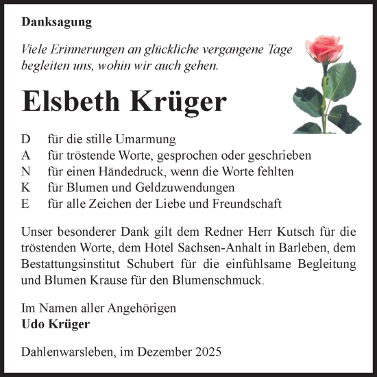 Traueranzeige von Elsbeth Krüger von Volksstimme Haldensleben/Wolmirstedt