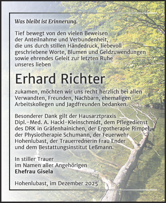 Traueranzeige von Erhard Richter von Trauerkombi Wittenberg