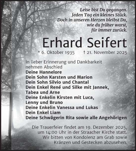 Traueranzeige von Erhard Seifert von Trauerkombi Wittenberg