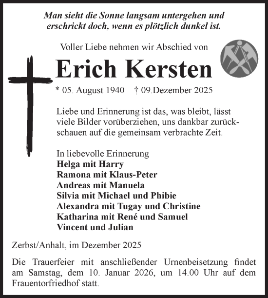 Traueranzeige von Erich Kersten von Volksstimme Zerbst