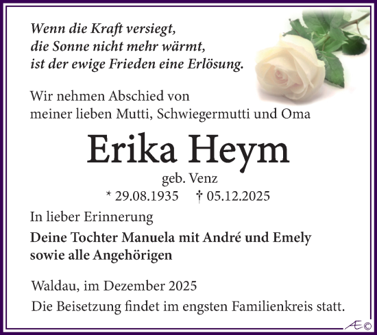 Traueranzeige von Erika Heym von Trauerkombi Zeitz