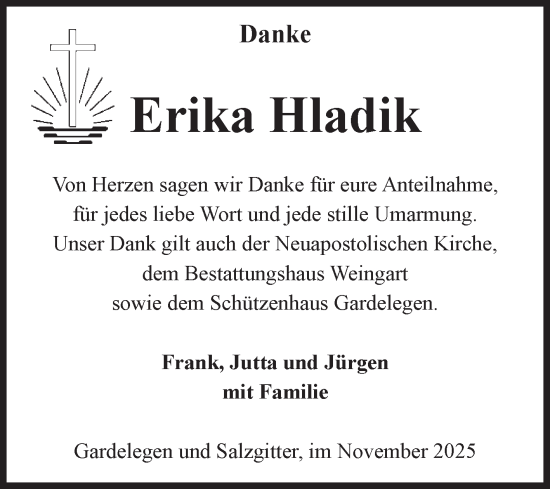 Traueranzeige von Erika Hladik von Volksstimme Altmark West