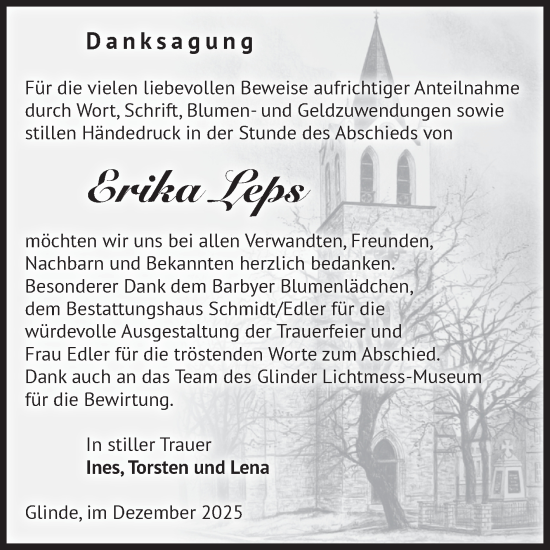 Traueranzeige von Erika Leps von Volksstimme Schönebeck