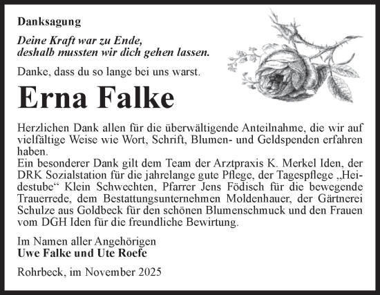 Traueranzeige von Erna Falke von Volksstimme Altmark Ost