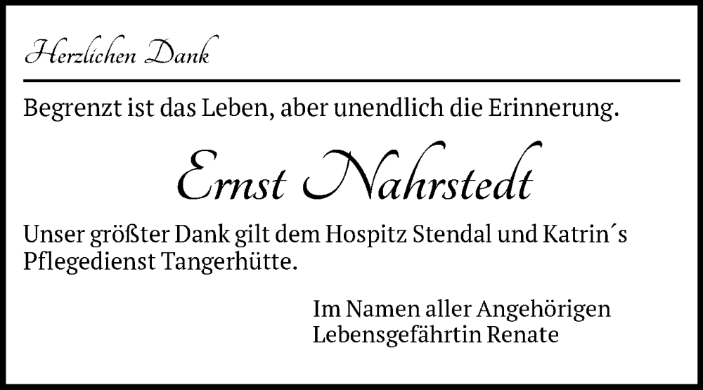  Traueranzeige für Ernst Nahrstedt vom 27.12.2025 aus Volksstimme Altmark Ost