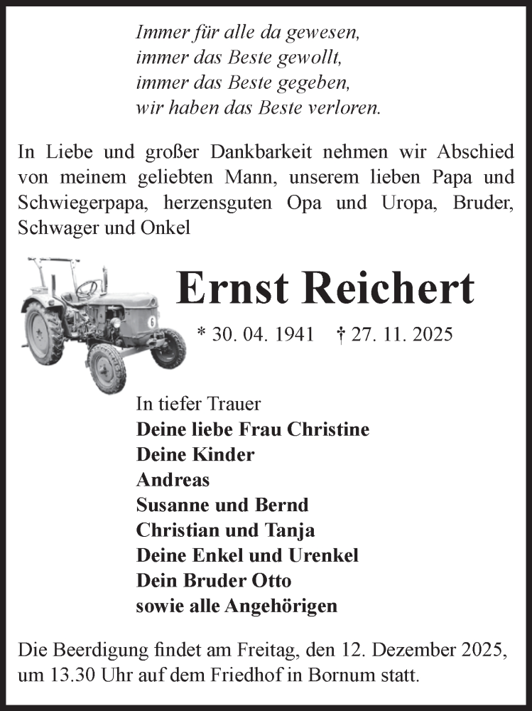  Traueranzeige für Ernst Reichert vom 06.12.2025 aus Mitteldeutsche Zeitung Dessau-Roßlau