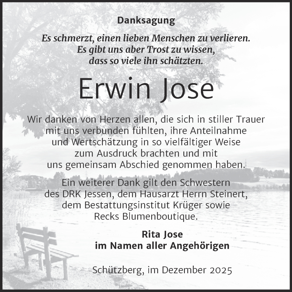  Traueranzeige für Erwin Jose vom 27.12.2025 aus Trauerkombi Wittenberg