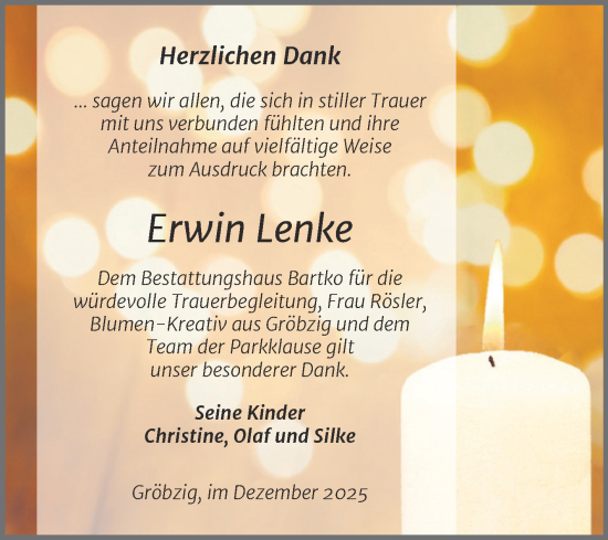 Traueranzeige von Erwin Lenke von Trauerkombi Köthen