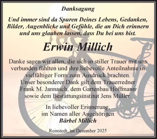 Traueranzeige von Erwin Millich von Trauerkombi Quedlinburg
