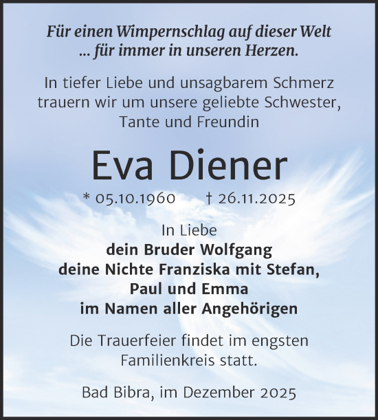 Traueranzeige von Eva Diener von Super Sonntag Naumburg/Nebra