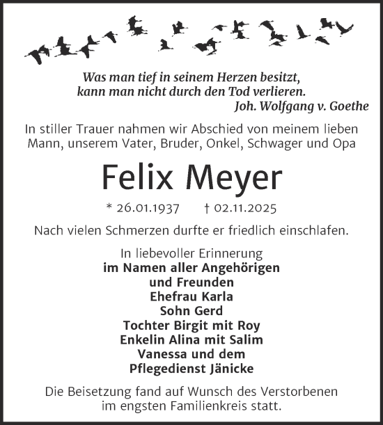 Traueranzeige von Felix Meyer von Trauerkombi Wittenberg