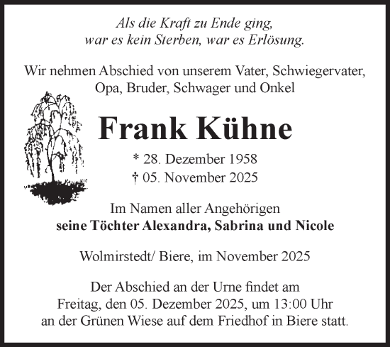 Traueranzeige von Frank Kühne von Volksstimme Schönebeck