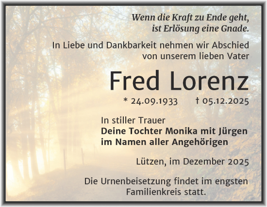 Traueranzeige von Fred Lorenz von Trauerkombi Weißenfels
