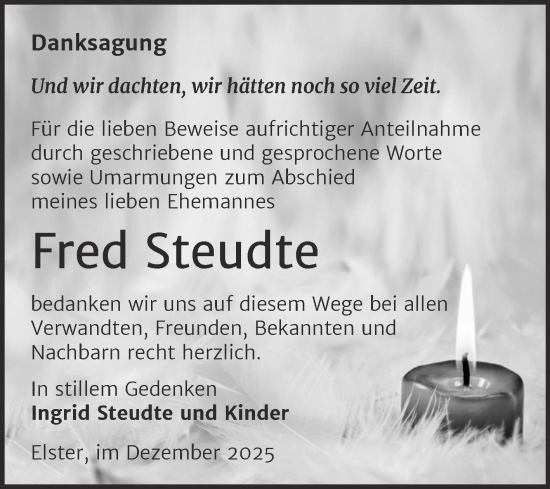Traueranzeige von Fred Steudte von Trauerkombi Wittenberg