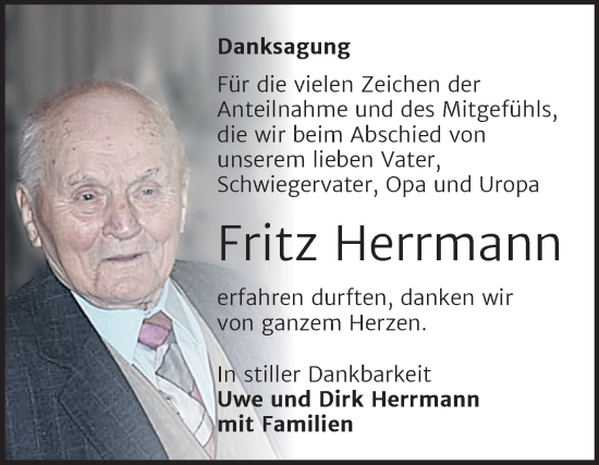 Traueranzeige von Fritz Herrmann von Trauerkombi Merseburg
