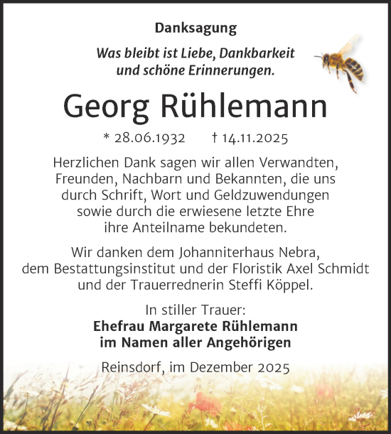 Traueranzeige von Georg Rühlemann von Super Sonntag Naumburg/Nebra