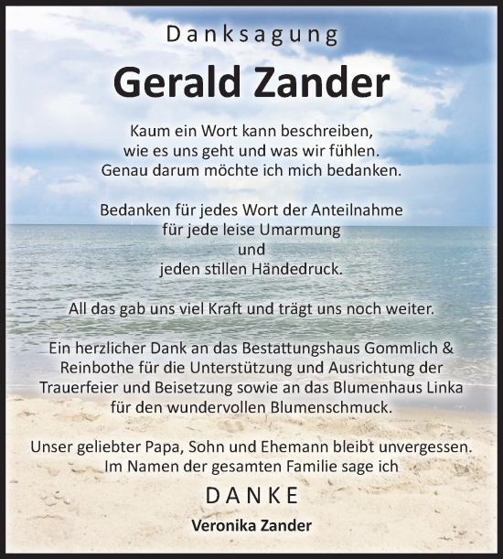 Traueranzeige von Gerald Zander von Volksstimme Zerbst