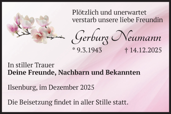 Traueranzeige von Gerburg Neumann von Volksstimme Wernigerode